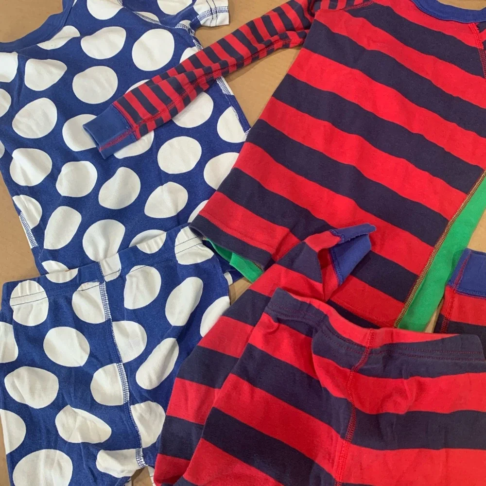 Hanna Andersson kids 100 4 Pajamas Set - Blue, Red, Green dragon polka dots